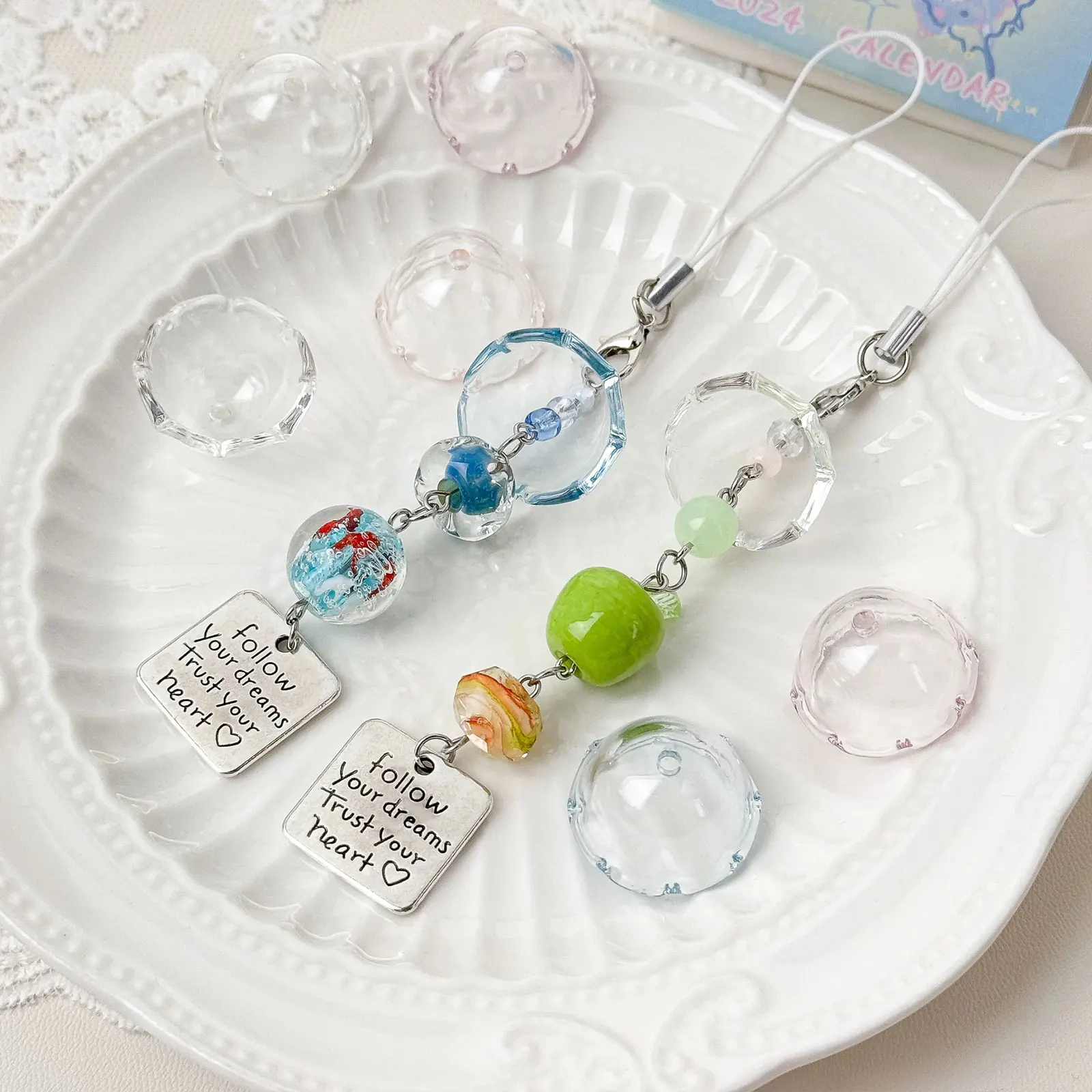 Cute Jellyfish Keychain Wind Chimes Beads Caps Charms For Jewelry Making DIY Decorations Wind Bell Pendant Earrings Accessories
