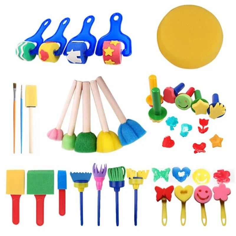 Children DIY Graffiti Sponge Brush Set Drawing Toys Broom Shaped Seal Sponge Brush Art Brush Enlightenment Puzzle Gift TMZ