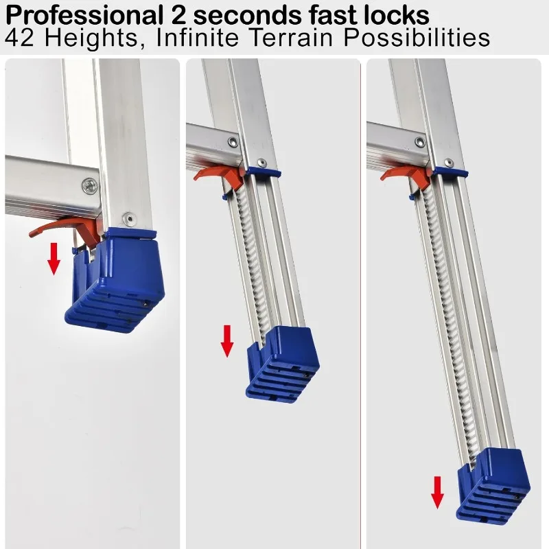 Plataforma de trabajo Escalera plegable de aluminio de 2 escalones de 40" x 12", todas las patas, altura ajustable de 27,5" a 37", resistente, clasificación de 330 libras