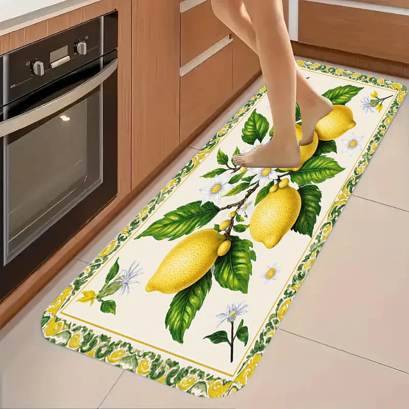 Minimal Botanical Kitchen Runner Mat Light Background Multi Shade Green Plant Leaf Live Simply Script Household Decor Long Rug