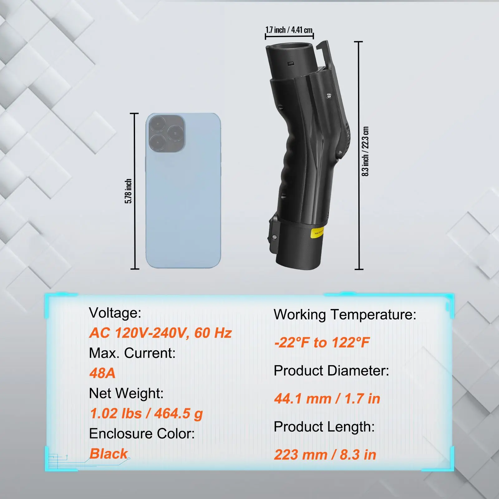 Tesla to J1772 Charging Adapter, Max 48 Amp 240V, J1772 EVs Charger Adapter, with IP65 Storage Bag Anti-Drop Lock, for Tesla