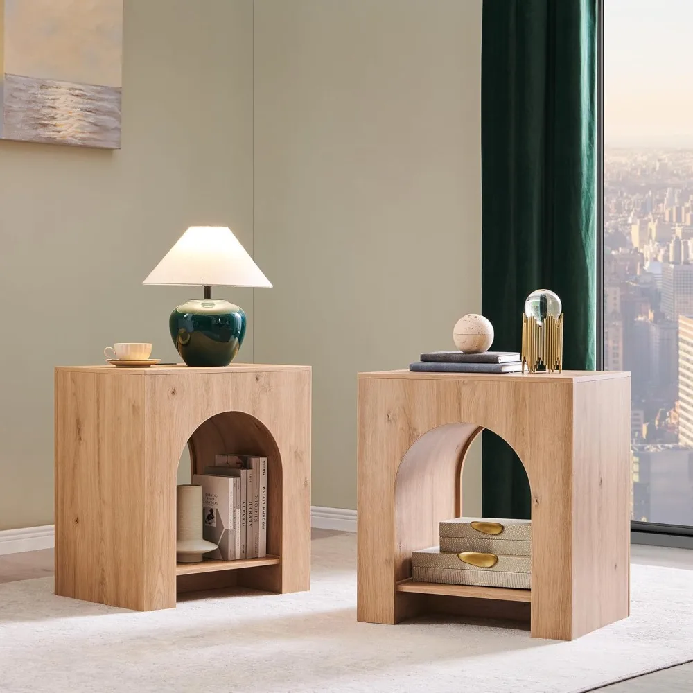 

2-piece arched coffee table set with Type-C charging station, 22 modern bedroom bedside tables with arched shelves