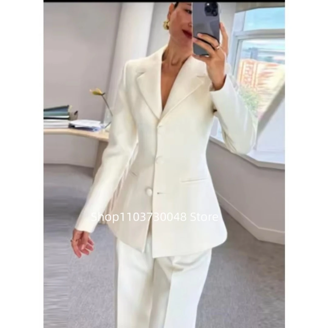 Picture 6: Burgundy Women's Suit 2 Pieces Customized Solid Color Notch Lapel Single Button Blazer Pants Smart Casual Female Outfit Office