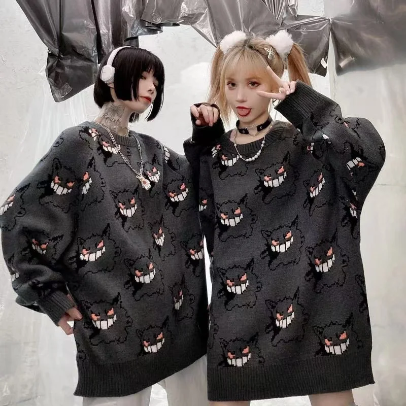 Pokemon Hot Anime Gengar Sweater Women Harajuku Pattern Pullover Loose Korean Style Autumn Winter Fashion Warm Knitted  Sweaters