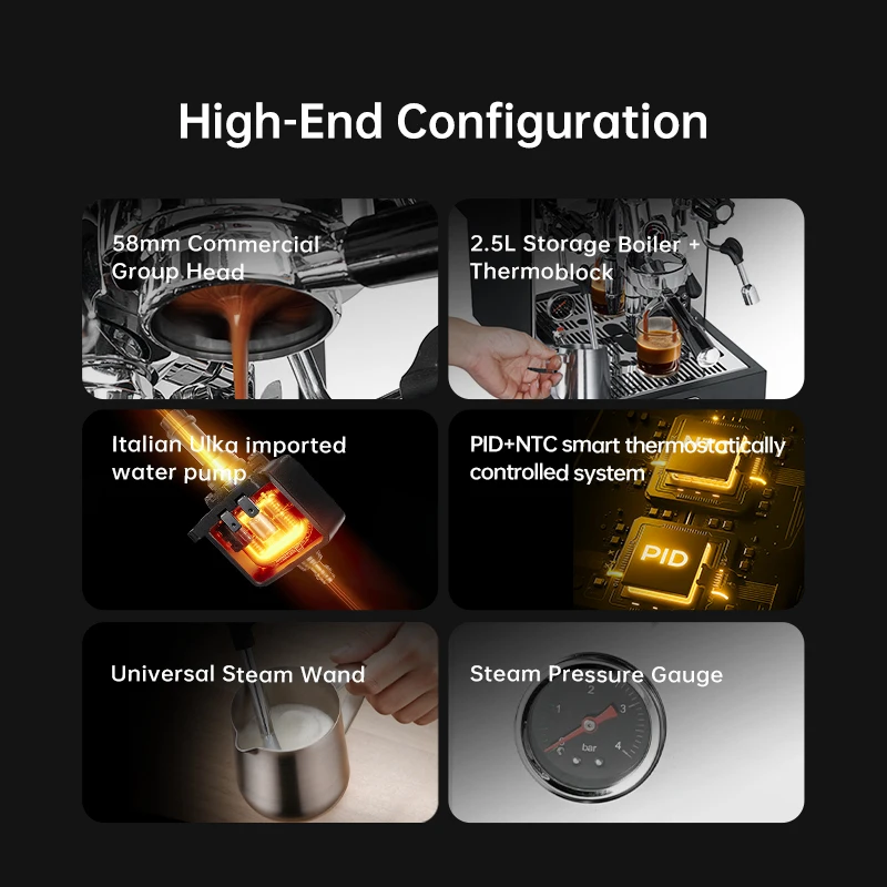 

Commercial Espresso Machine Ambient Light Metallic Texture Manual Function Electric Coffee Maker For Household RV Use EU Plug
