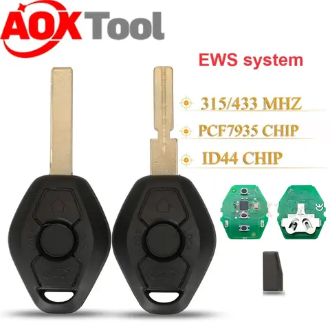 AOKTOOL 3 düğme BMW E38 E39 E46 için EWS sistemi araba uzaktan anahtar X3 X5 Z3 Z4 1/3/5/7 serisi 315/433MHz ID44 X5 35 çip