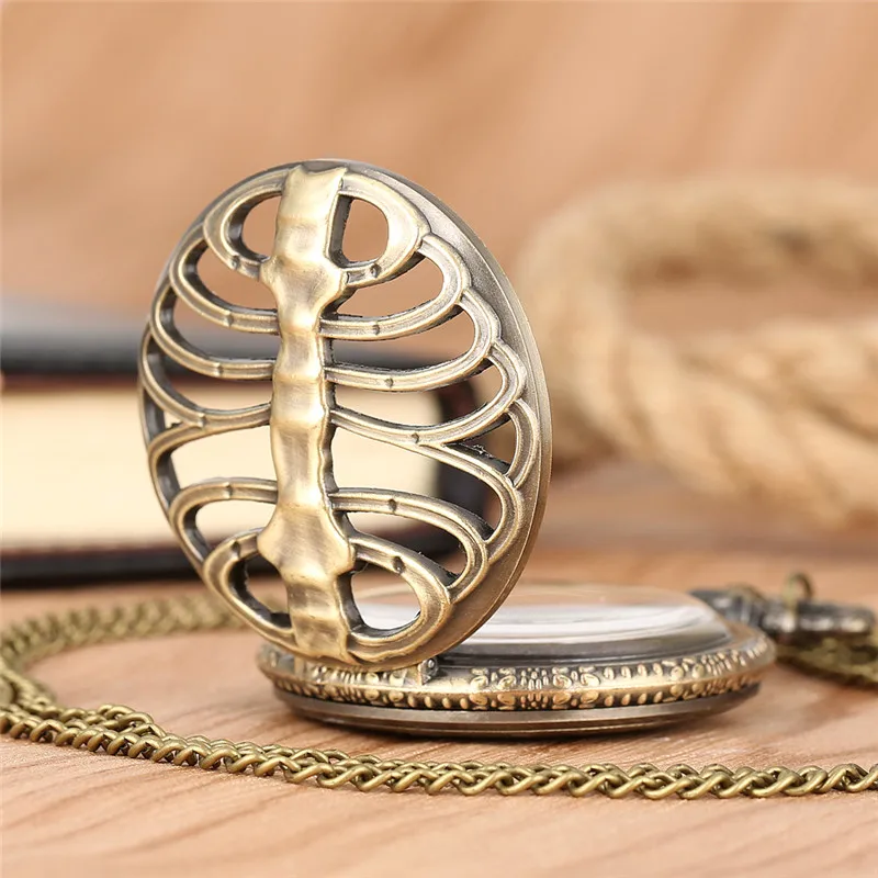 Steampunk Hollow Spine Ribs Retro Quartz Pocket Watch Men Women Necklace Pendant Sweater Chain Timpiece Arabic Number Reloj Gift