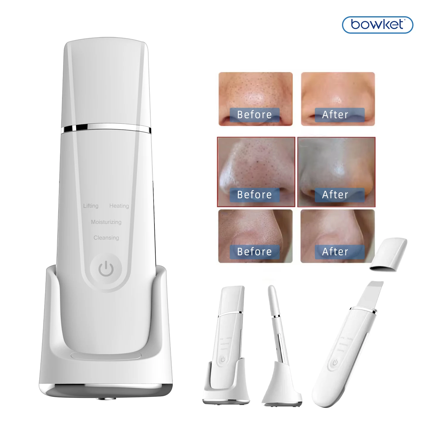Smart Library Bowket Professional Cordless Handheld  Scrubber Blackhead Remover Pore Cleaner Face Detox Tightening Spatula B