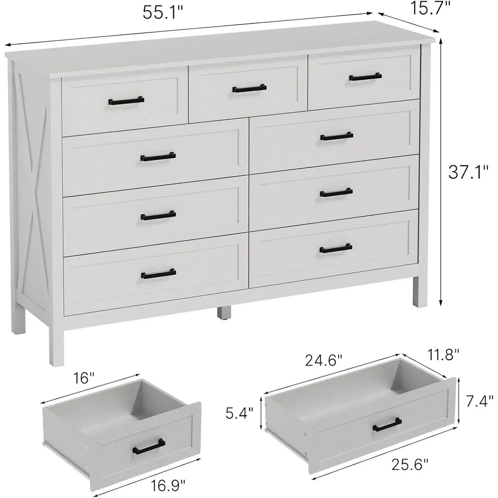 armhouse 9 Der Drer or Bedroom, 55 Inch Wide Wood Rustic Chest o Ders with X-Marking & Bar Handle, Large Storage Drers Organizer