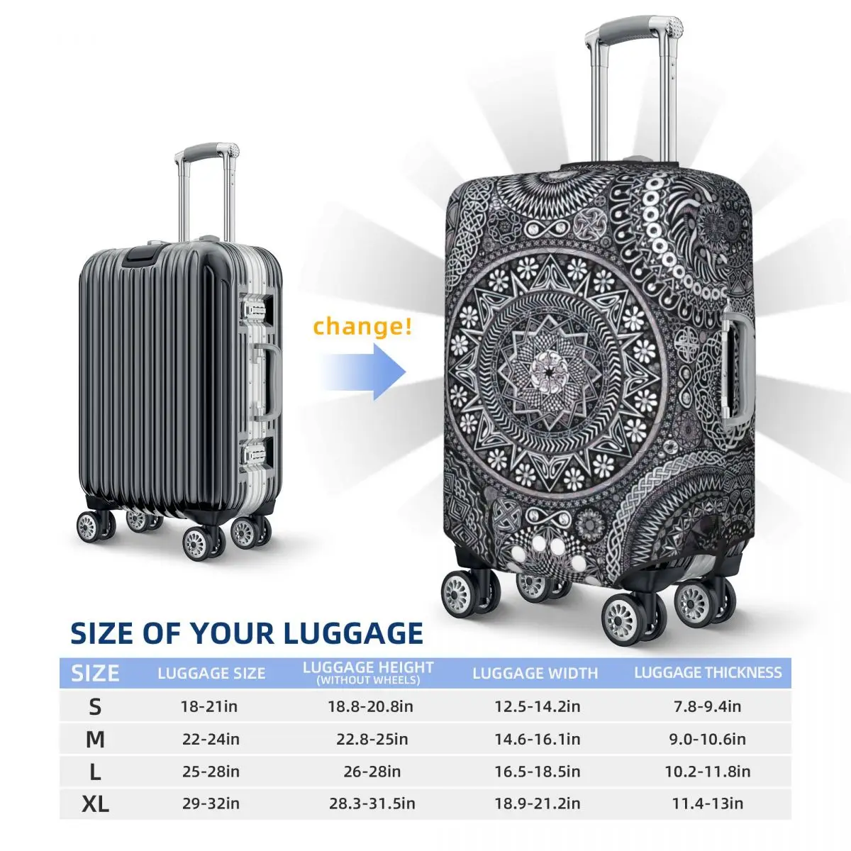 Housses de protection élastiques imperméables pour bagages, housses anti-poussière, housse de valise, imprimé bouquet de mandala, accessoires de voyage, 18-32"