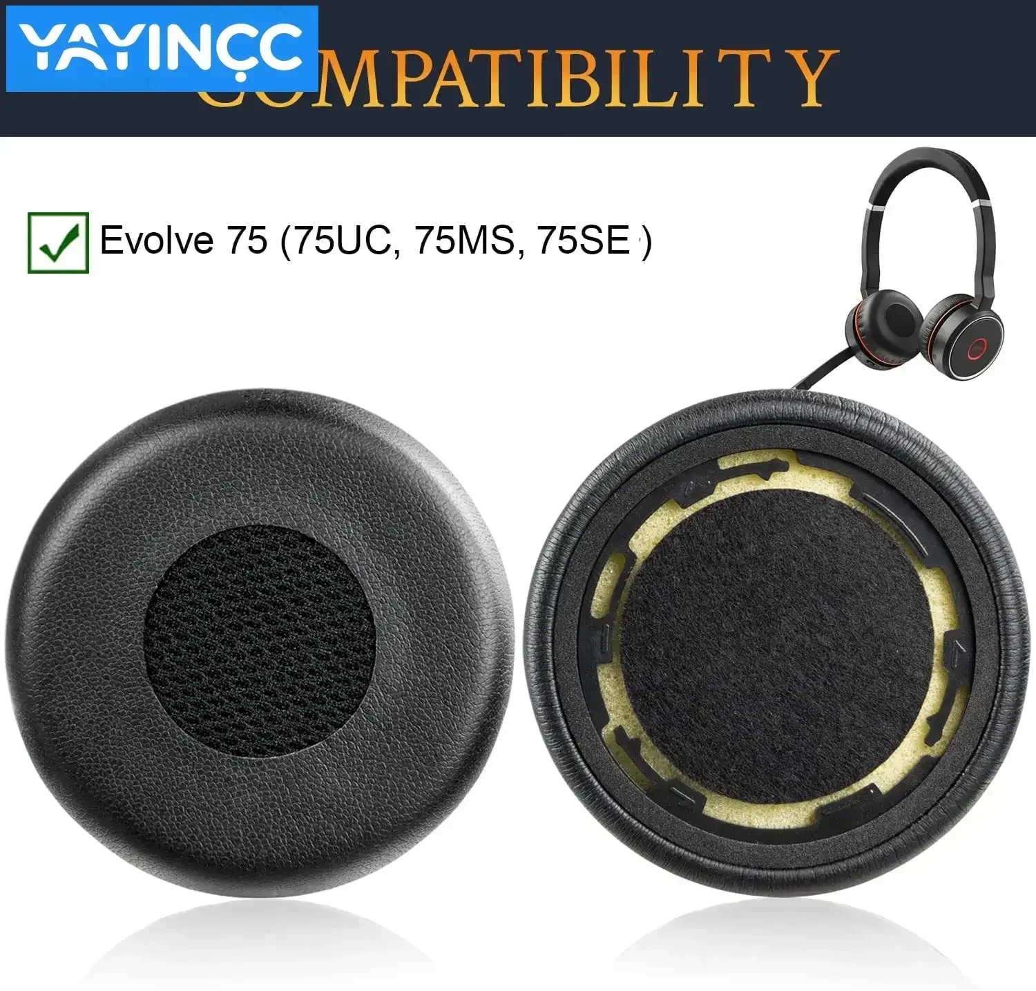 YAYINCC Replacement Ear cushions soft Protein skin memory sponge ear covers For Jabra Evolve 75 /75+ / 75 UC Headphones repair p