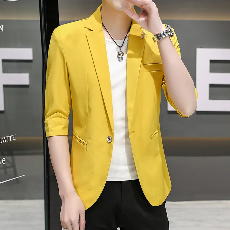 

COO 2023 Men's Summer Half Sleeve blazer Youth Slim Fit British Style Half Sleeve blazer