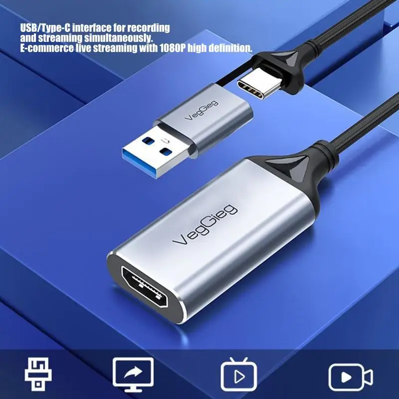 

31BA алюминиевый USB A C к карте видеозахвата HDTV для плавной записи игрового процесса