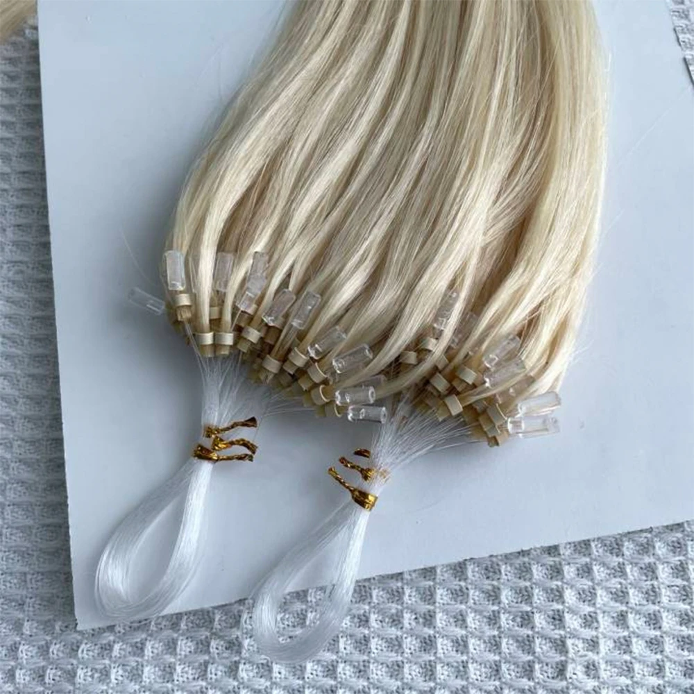 Blonde Brown Micro Loop Ring Human Hair Extensions 12"-20" Natural Straight Micro Link Hair Black Brown Salon Hair For Women