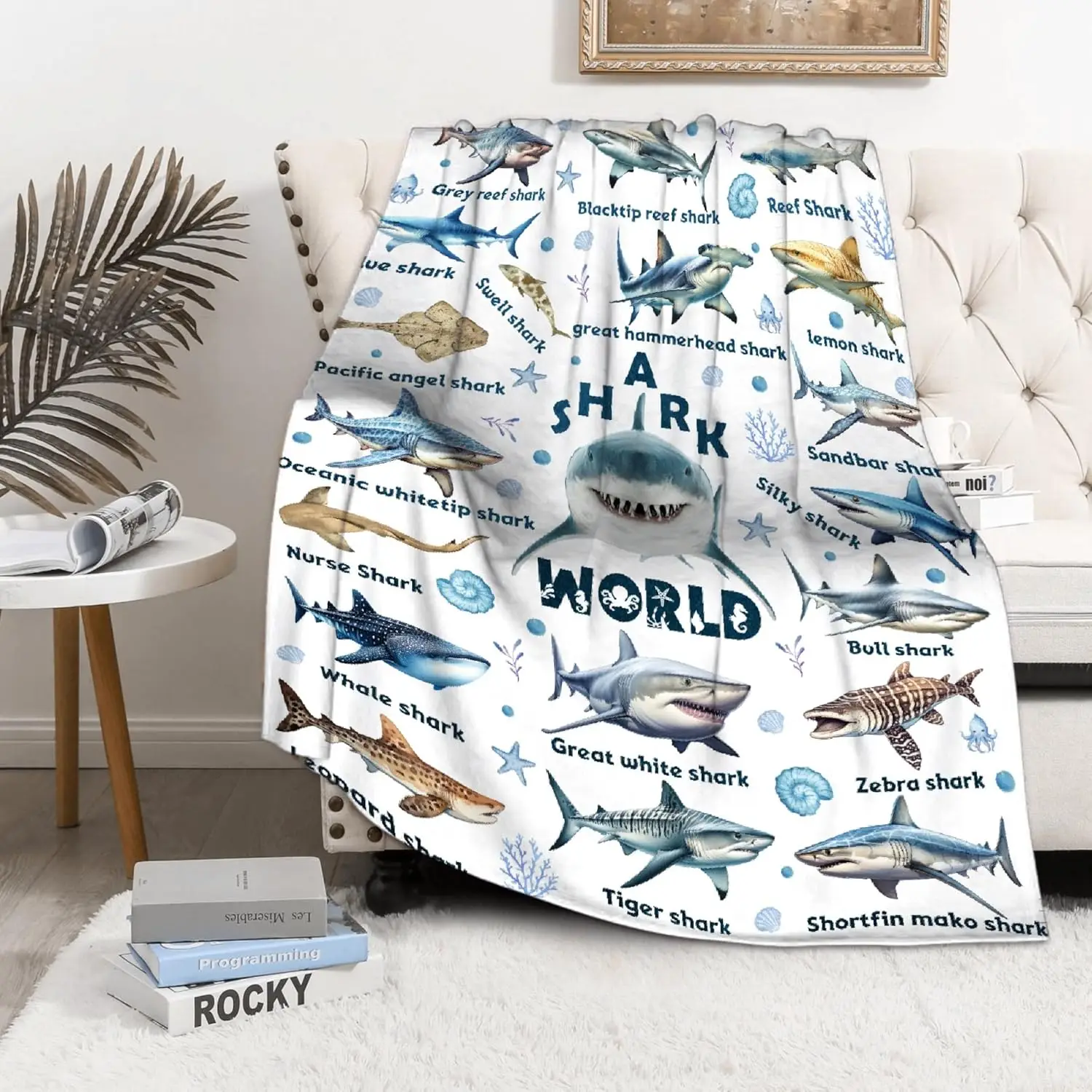 Shark Throw Blanket Oceanic Animal Art Unique Gift Home Bedroom Living Room Modern Decorative Accessory