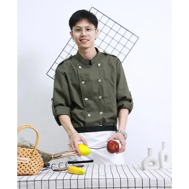 Chef overalls long-sleeved summer spring and autumn clothing hotel catering kitchen chef overalls senior chef clothing printing