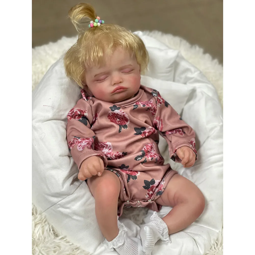 45CM Reborn Baby Doll Girl Rosalie with Blonde Hair Soft Cuddly Sleeping Baby Hand Painted Skin with Visible Veins Muñeca Bebe