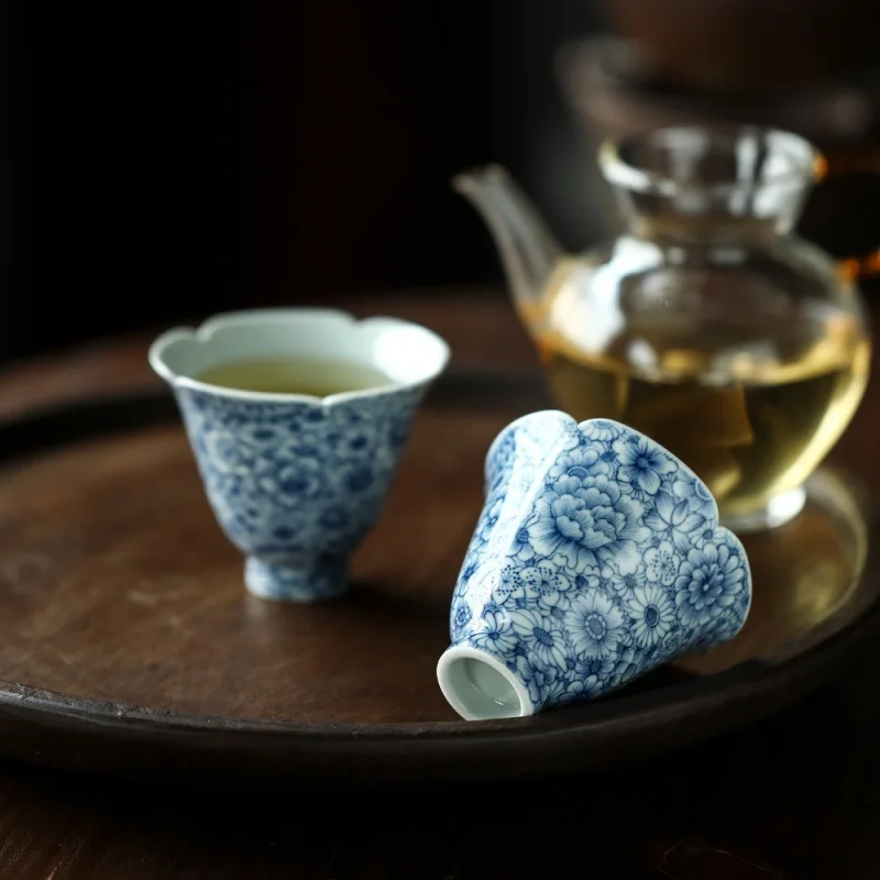 ★Mr. Qing Jingdezhen City Baihua Blue and White Cup Ming Yongle Sweet White Ceramic Pure Hand Drawing Tea Cup Kung Fu Tea Cup