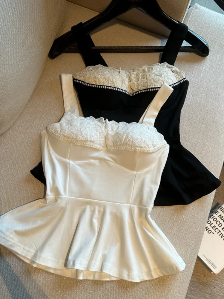 

Pure Desire Beautiful Lace Strap Vest Summer New Skin-friendly Breathable Sexy Sleeveless Slimming Top with Chest Pad