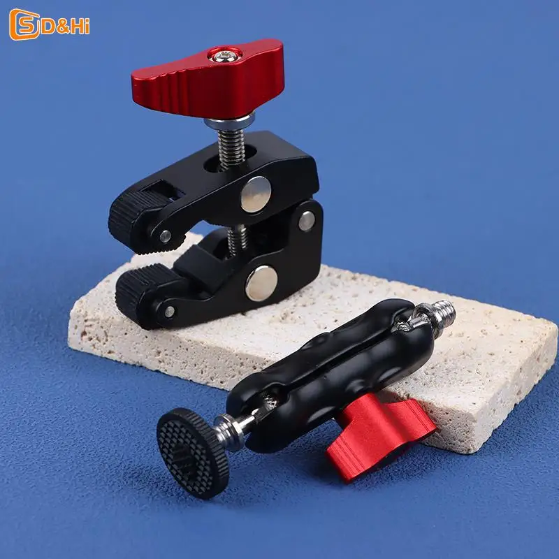 Aluminum Alloy Clamp With Double Ball Head Magic Arm Clamp 1/4'' 3/8'' Hole For Phone Video Mount Camera Monitor LED Light Mic