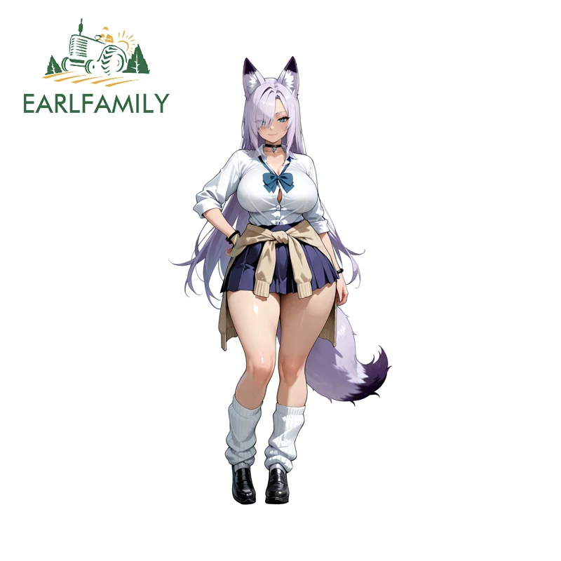EARLFAMILY Furry Girl Alluring Car Stickers Adaorable Cartoon Auto Vehicle Decals Simple Practical Waterproof Racing Accessories