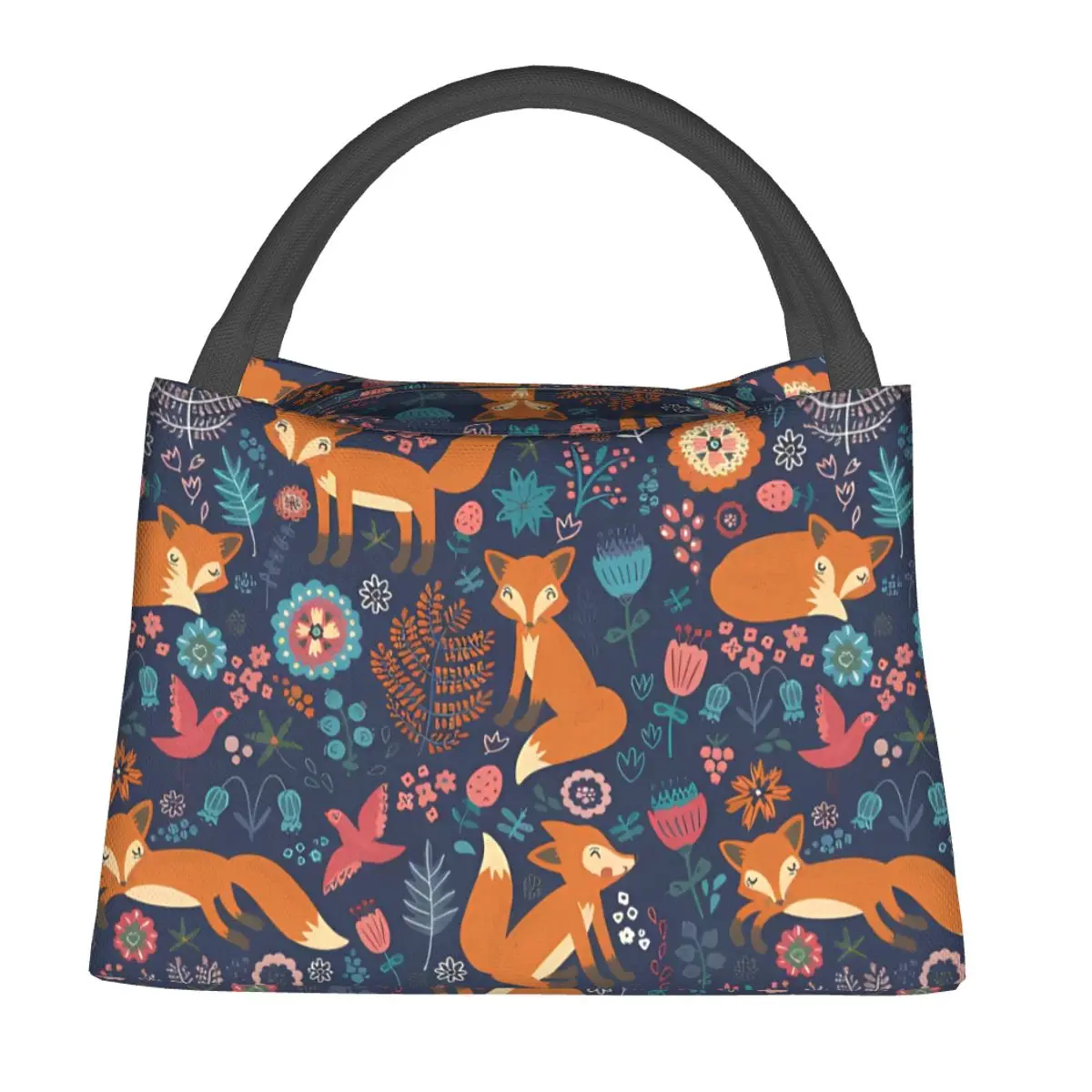 

Cute Fox Lunch Bag For Women Animals Print Lunch Box Fun Travel Cooler Bag Portable Zipper Oxford Thermal Tote Handbags