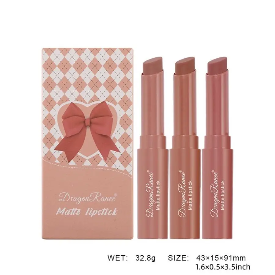 Lápiz labial mate, color rico, brillo de labios hidratante, fácil de colorear, esmalte de labios, lápiz labial giratorio, lápiz labial de tres paquetes, regalo del día de San Valentín