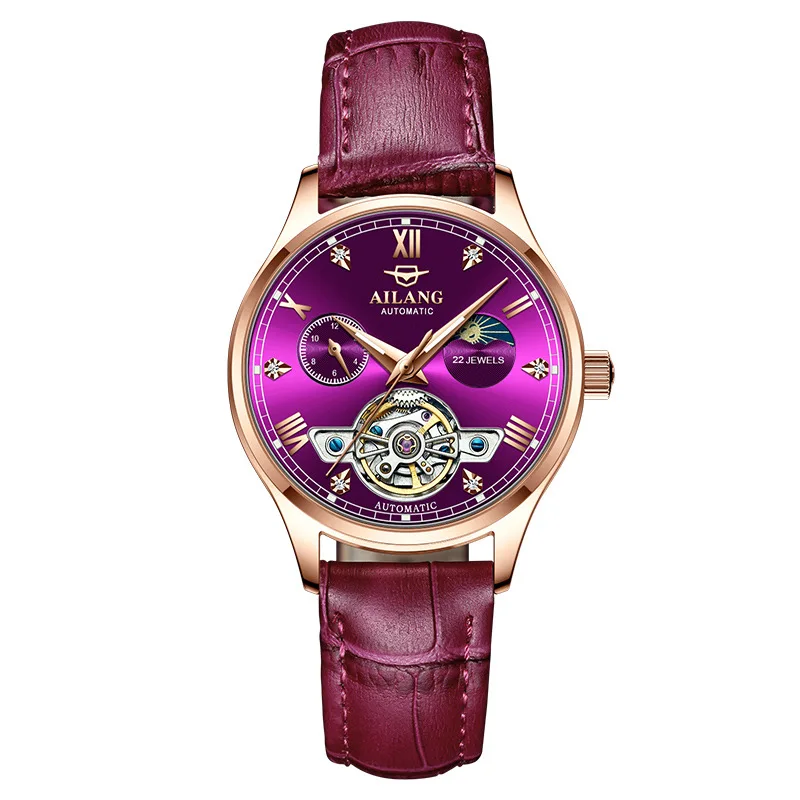 AILANG Tourbillon Automatic Watch for Women Luminous Waterproof Skeleton Mechanical Wristwatch Fashion Elegant Watch for Gift