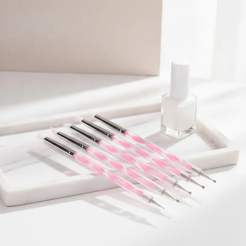 2 Way Soft Silicone Nail Art Dotting Tools 5Pcs Acrylic Point Flower Pens for DIY Nails Art Decoration Painting