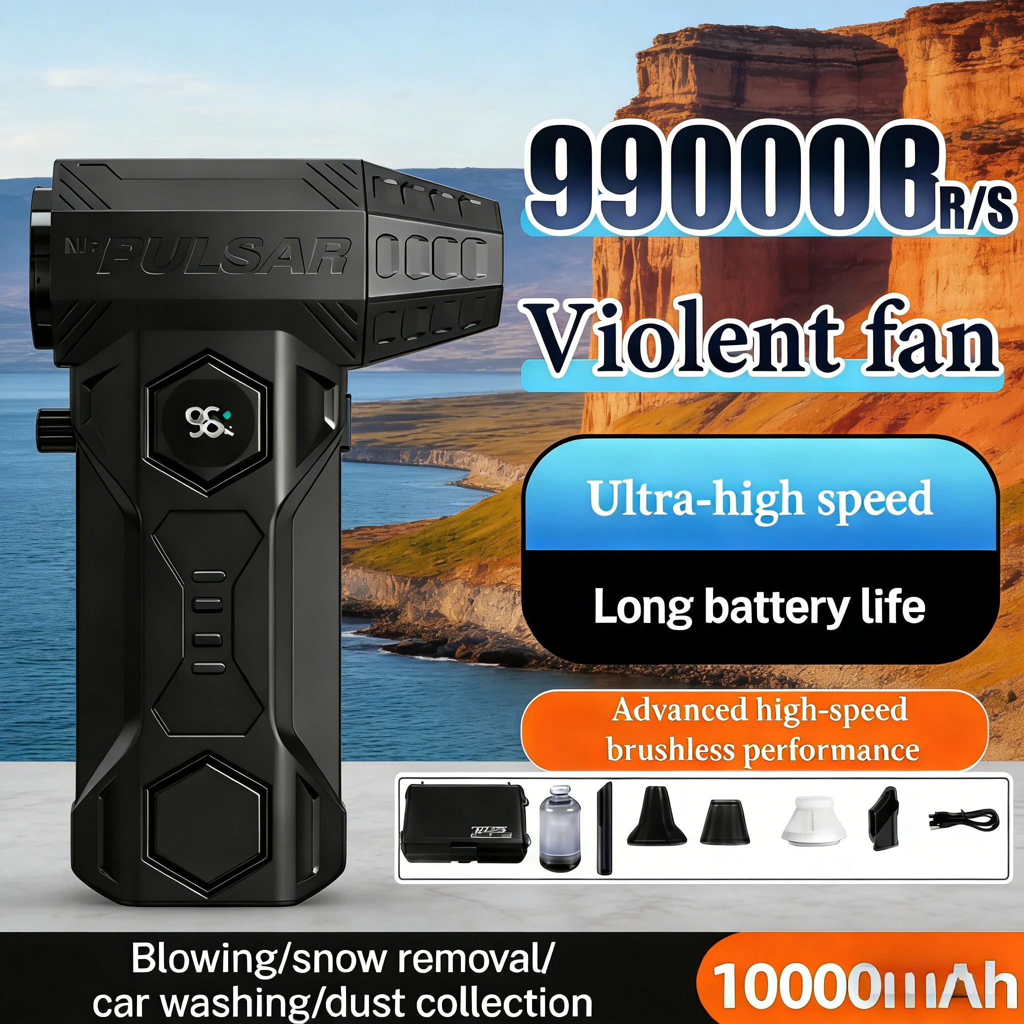 

X11 CycloneDuster 990000 об/мин: пылесос и воздуходувка 2-в-1 | Цифровой дисплей уровня заряда батареи, специализированный инструмент для чистки автомобиля