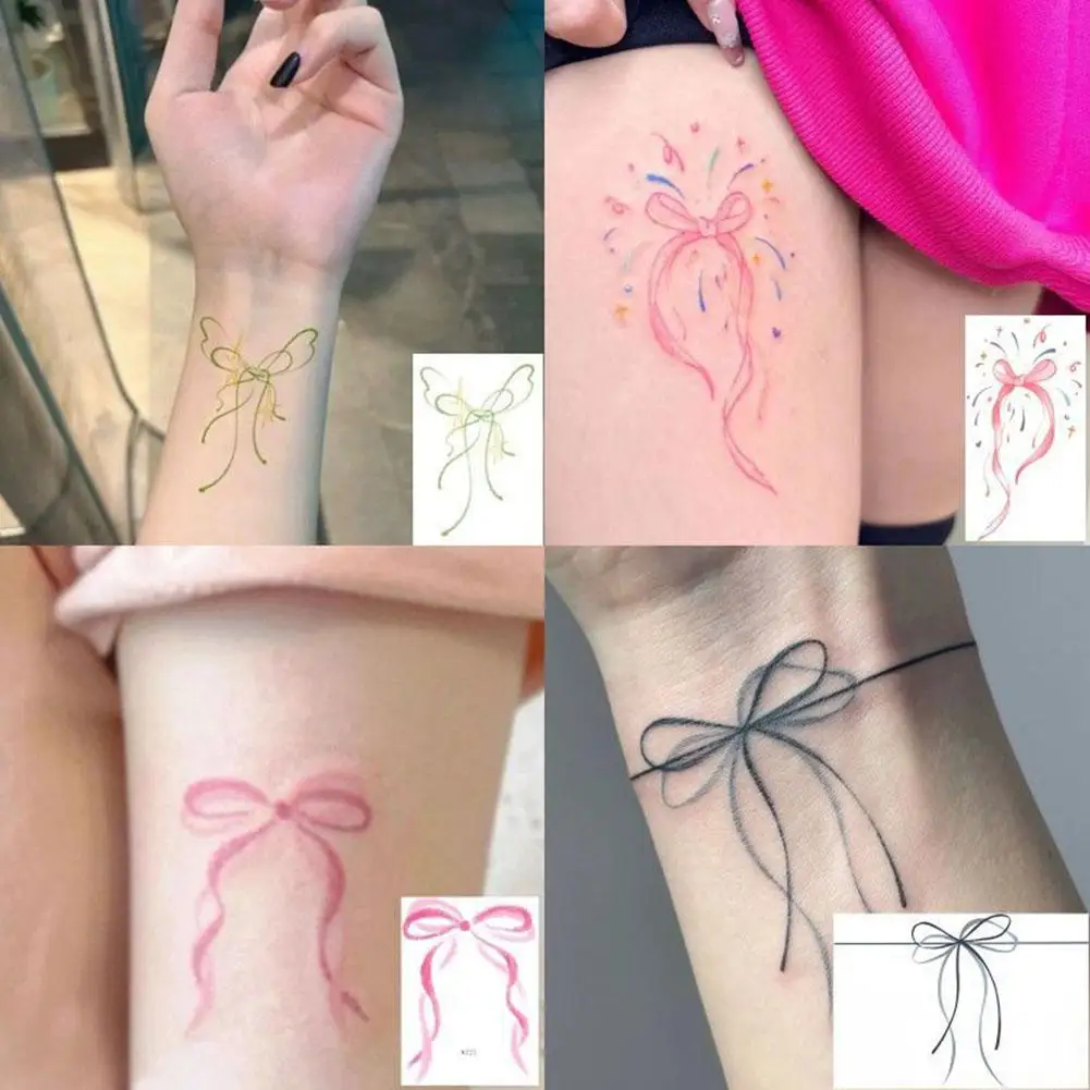 Y2k-pegatinas de tatuaje impermeables con lazo de fuegos artificiales rosas, tatuaje de clavícula dulce, brazo de niña, pegatina de moda de belleza picante coreana, fresco F8d4