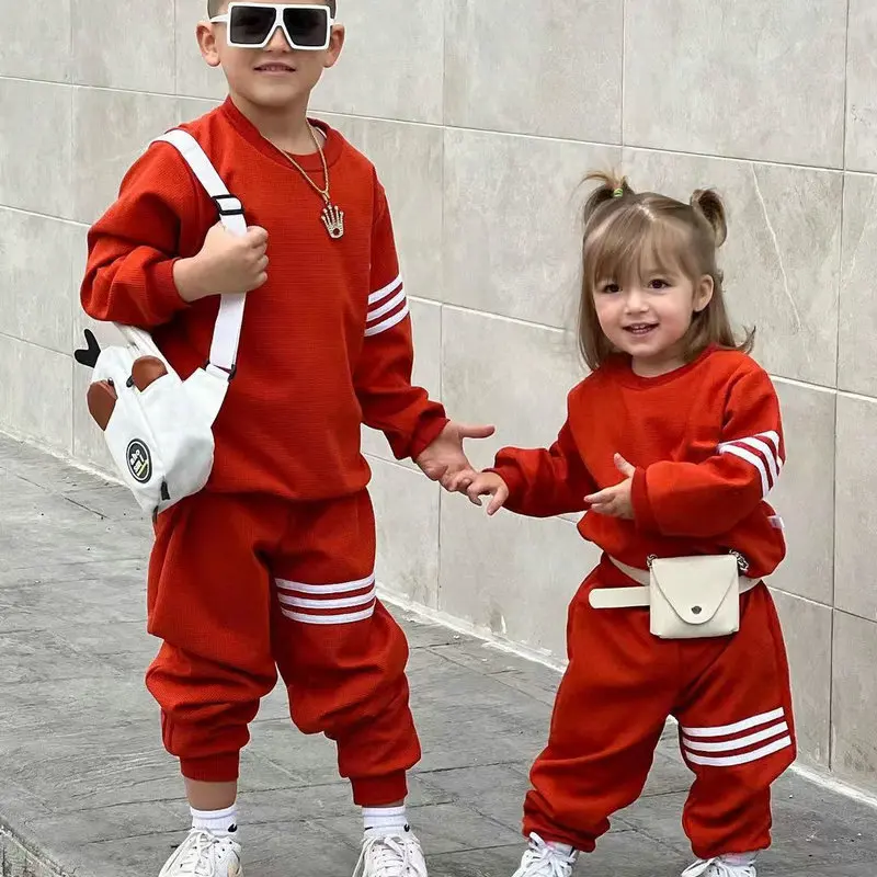 Spring Kids Children Clothing 2024 Autumn Boys Girls New Casual Sports Hoodie Solid Color Hooded Two-piece Set Kids Clothes