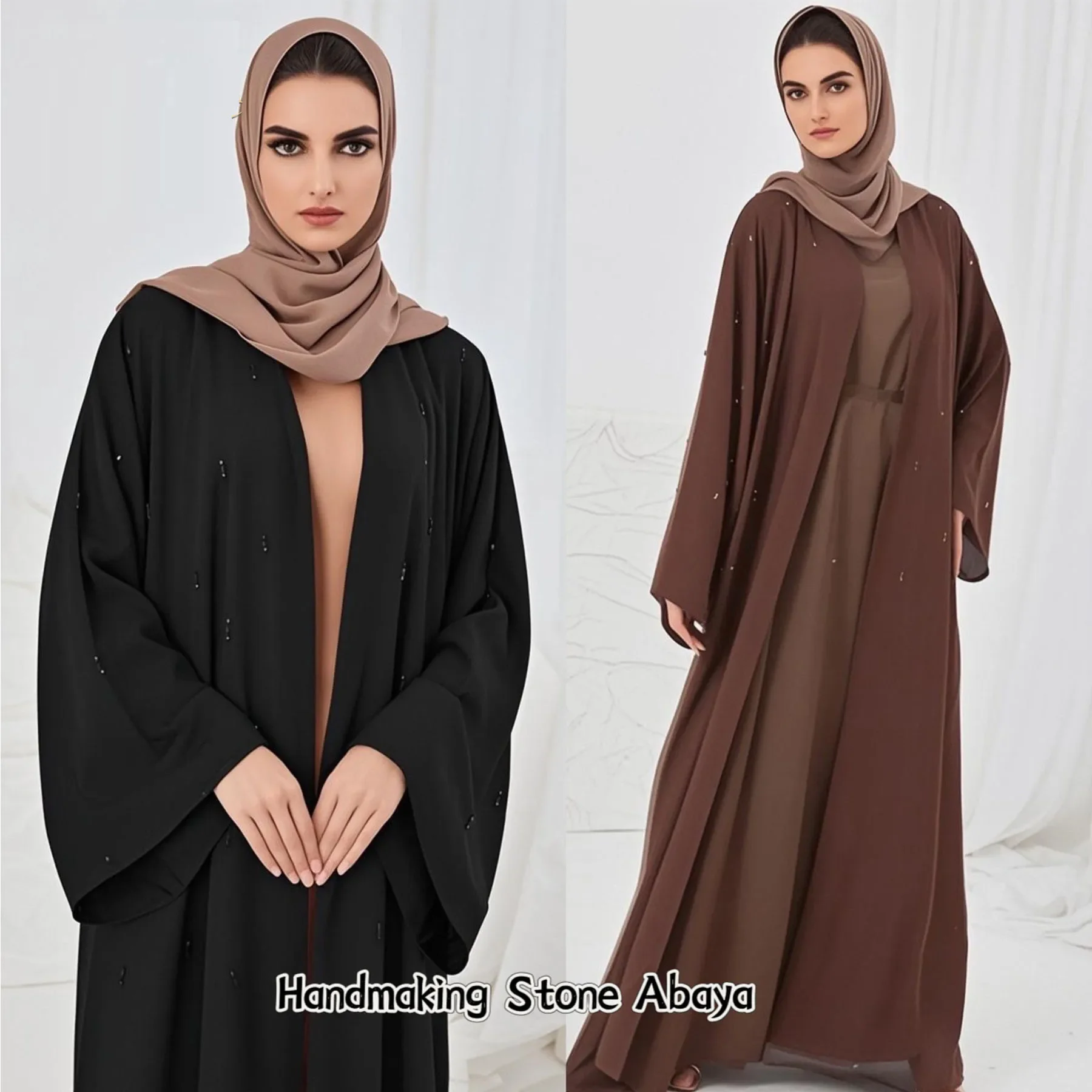 Femmes perles Abayas dubaï turquie caftan musulman Kimono Cardigan islamique ceinturé Jalabiya Ramadan Eid ouvert Abaya Robe Caftan Robe