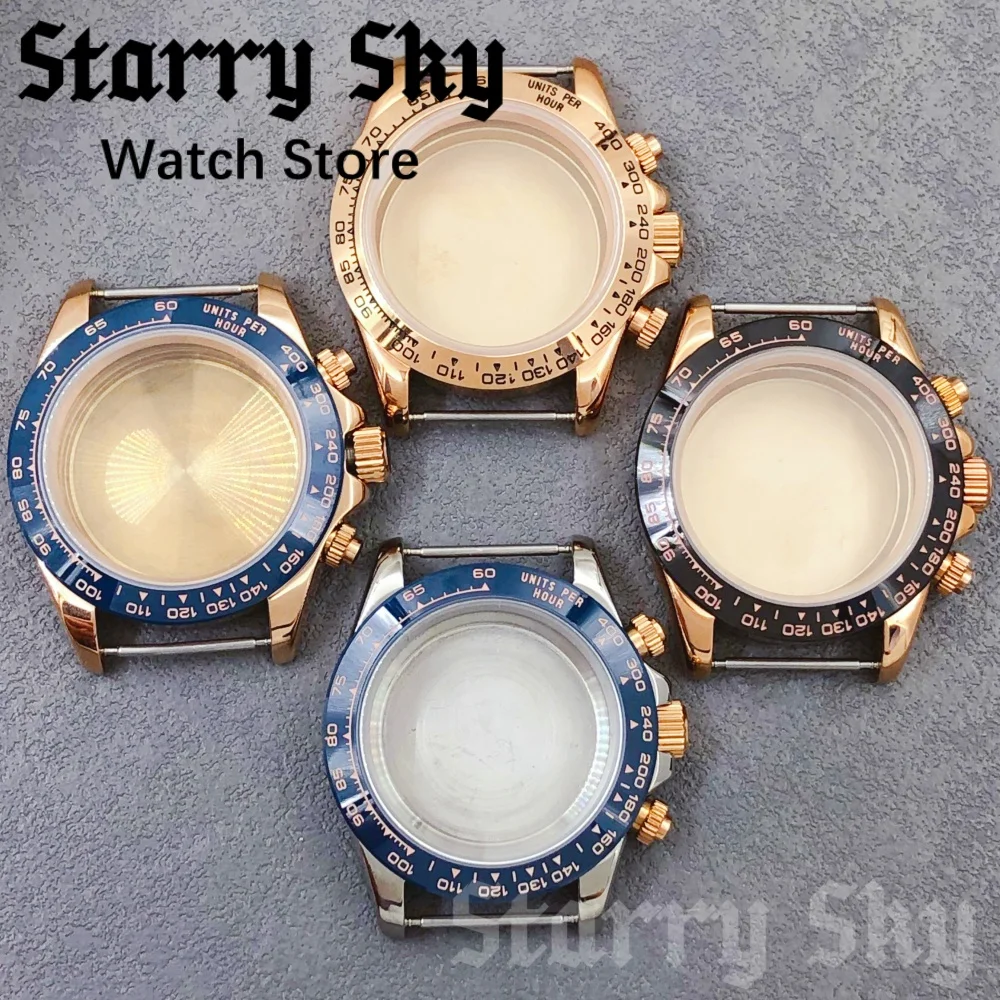 Starry Sky 39mm High Quality Stainless Steel Rose Gold Watch Case Black/Dark Blue Bezel Fit VK63 Quartz Movement Watch Accessory