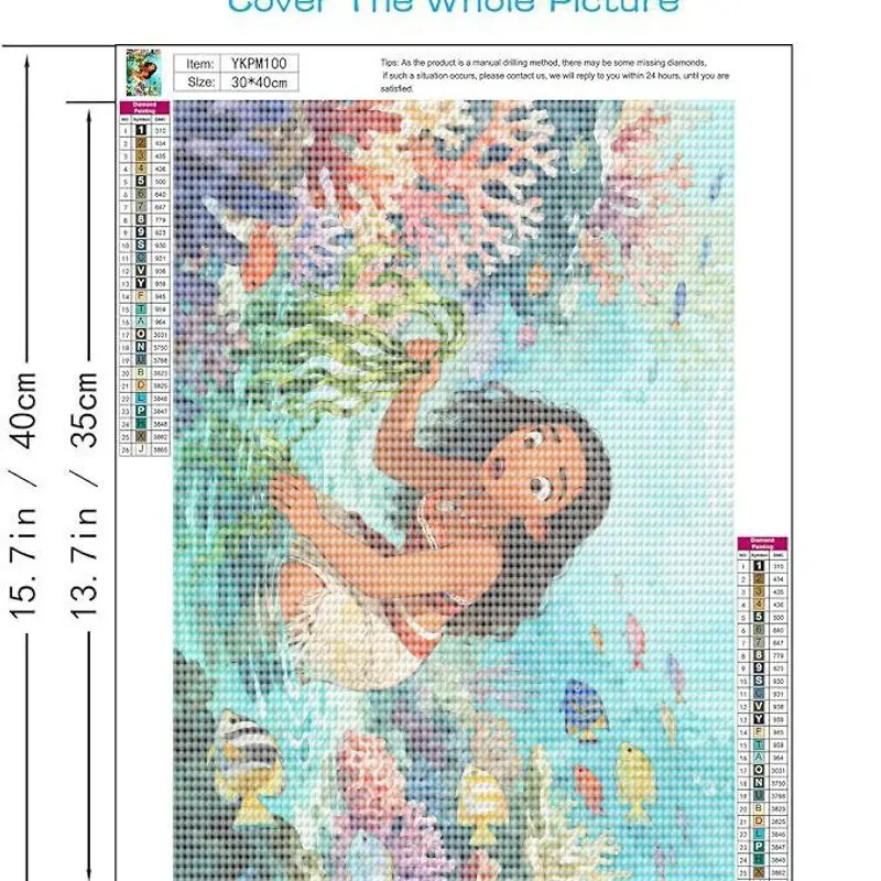 1PC Moana 5D Diamond Painting Kit, DIY Cartoon Princess Ocean Adventure Big Gem Art Set, Full Coverage Crystal Rhinestone Embroi