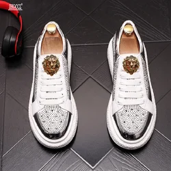 Elastic shoes fashion personality rhinestone men's shoes thick sole increase breathable casual shoes men's white wear-resistanA6