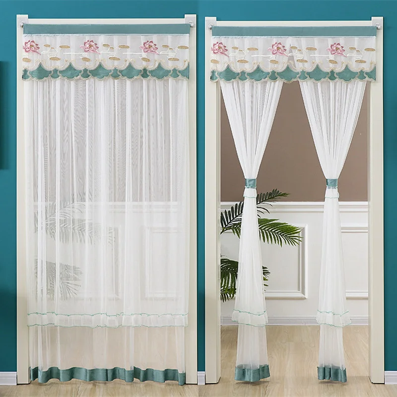 

Lace Embroidery Gauze Anti Mosquitoes Door Curtain Double Let In Air Anti Insect Door Curtains Living Bedroom Screen Divider