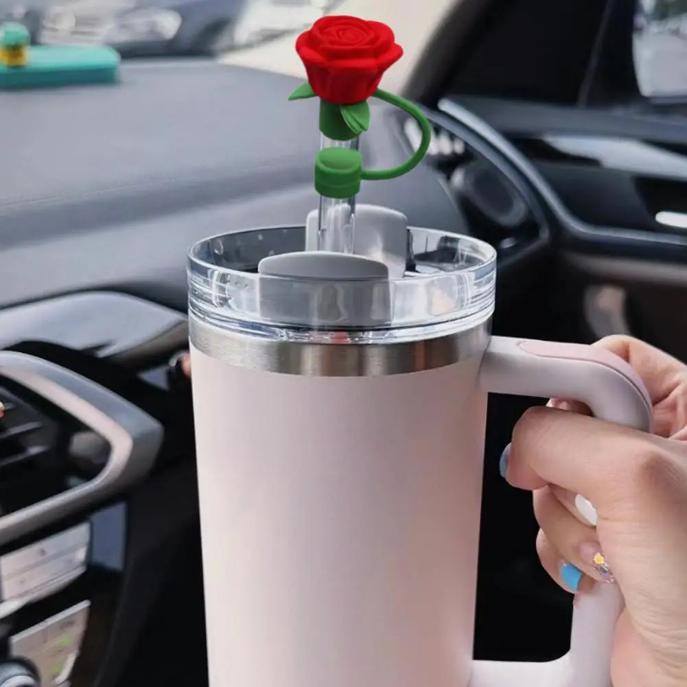 Rose Flower Silicone Straw Cover For Stanley Cup Cute Silicone Flower Shape Drinking Dust Cap Straw Tips Cover Cup Accessor Q7A9