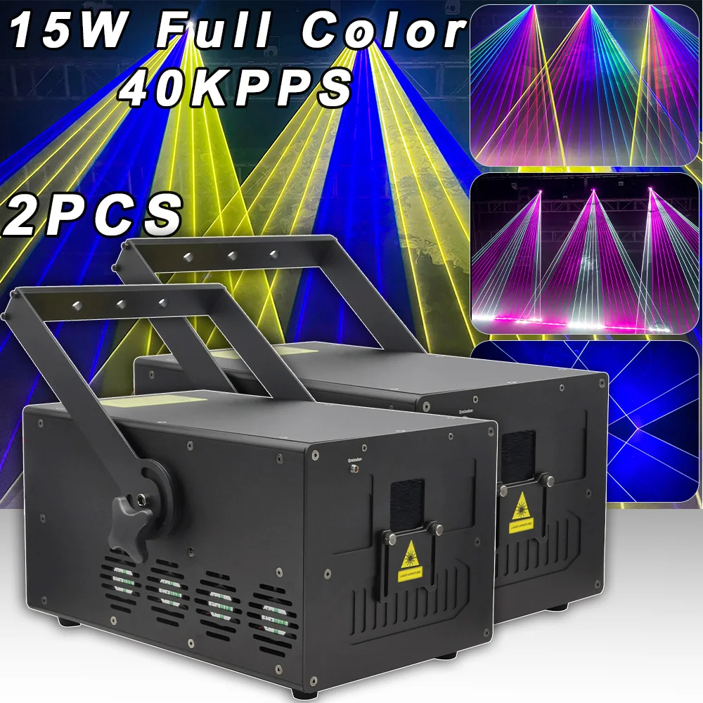 2PCS Projector 15W Full Color RJ45 ILDA 40Kpps Scanner Beam Laser Stage Lighting Effect Profession Laser Bar Club Dj Disco Lamp