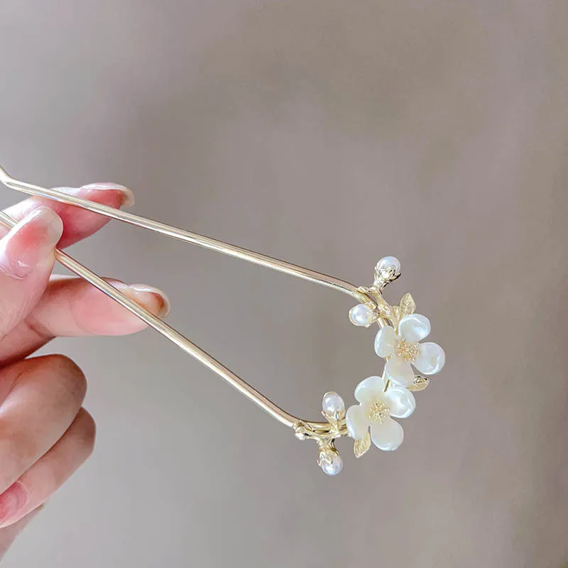 دبوس شعر على شكل زهرة اللؤلؤ، دبوس شعر على شكل حرف U على الطراز القديم، دبوس شعر ملفوف عالي الجودة للنساء، إكسسوار شعر تنورة وجه الحصان #2