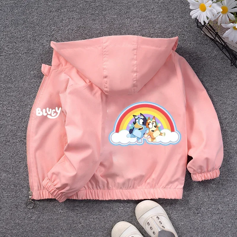 Bluey Bingo Child Jacket Autumn Spring Windbreaker Zip Up Hooded Coat Bingos Casual Outerwear Waterproof Clothes Birthday Gifts