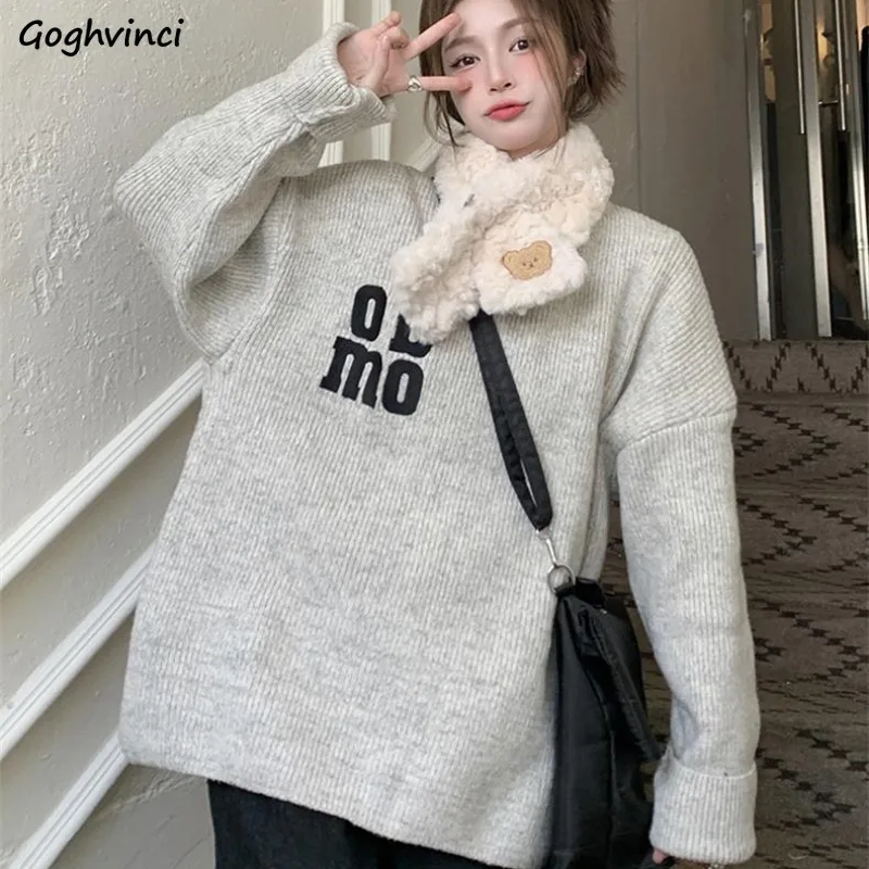 Slouchy Pullovers Women Thicker Letter Embroidery Baggy Y2k Clothes Keep Warm High Street Knitted Coats Couples All-match Newly