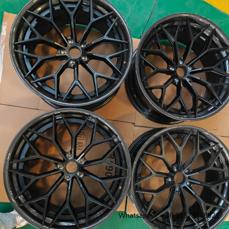 2/3-Piece Carbon Fiber Wheel Deep Dish Matte Black Rim Concave Custom Forged Wheel 5x114.3 5x120 5x112 Car Alloy Wheels