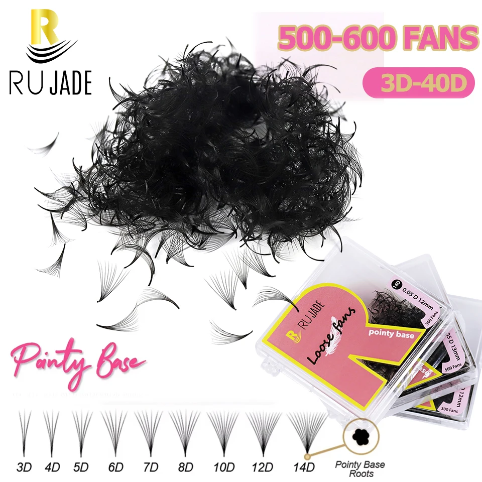 500Fans Loose Fan Lashes Eyelash Extension 5D 6D 8D 10D 20D 30D Pointy Base Premade Medium Stem Sharp Thin Russian Volume Lashes