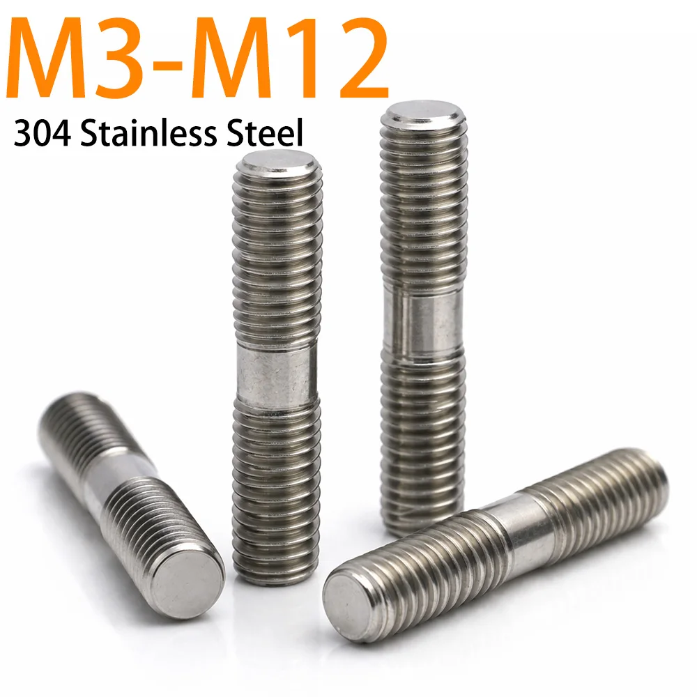 1-5pcs 304 Stainless Steel Double End Stud Bolt Full Thread Extra Long Screw Rod Threaded Rod Bar M3 M4 M5 M6 M8 M10 M12
