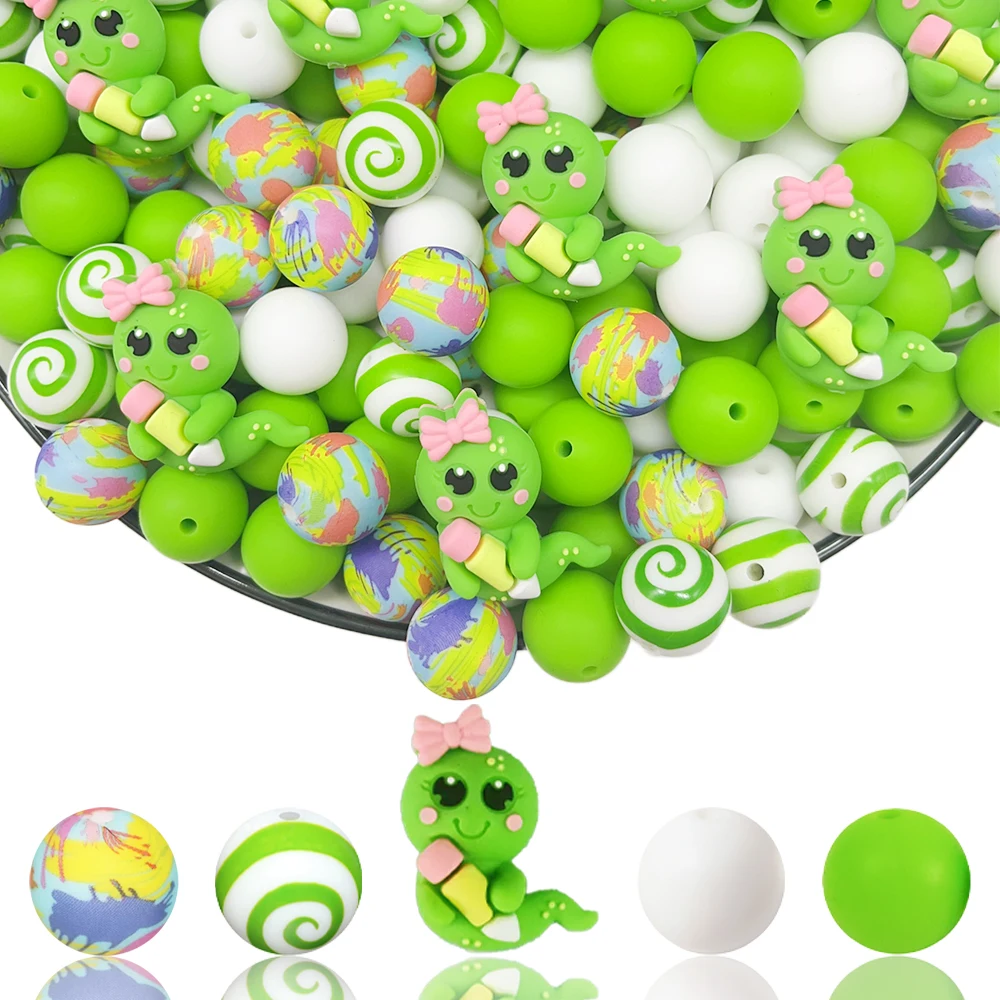 33Pcs Pencil Worm Silicone Beads Set DIY Beaded Necklace Bracelet Decoration Pen Jewelry Pendant Etc. Holiday Birthday Gift