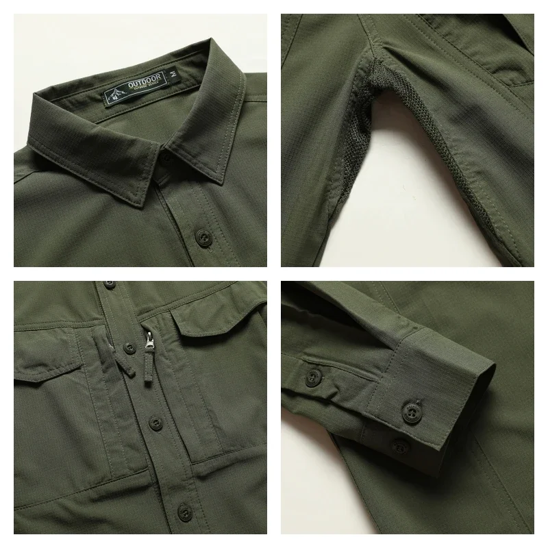 Mens Cargo Shirts Autumn Tactical Multi-pockets Armpit Breathable Techwear Outdoor Casual Workwear Tops Long Sleeve Shirt Men