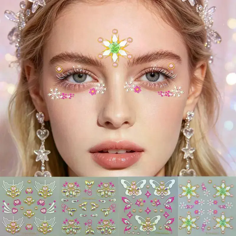 Sexy Glitter Crystal Face Tattoo Sticker Shiny Diamond Removable Face Decal for Club Night Out Makeup