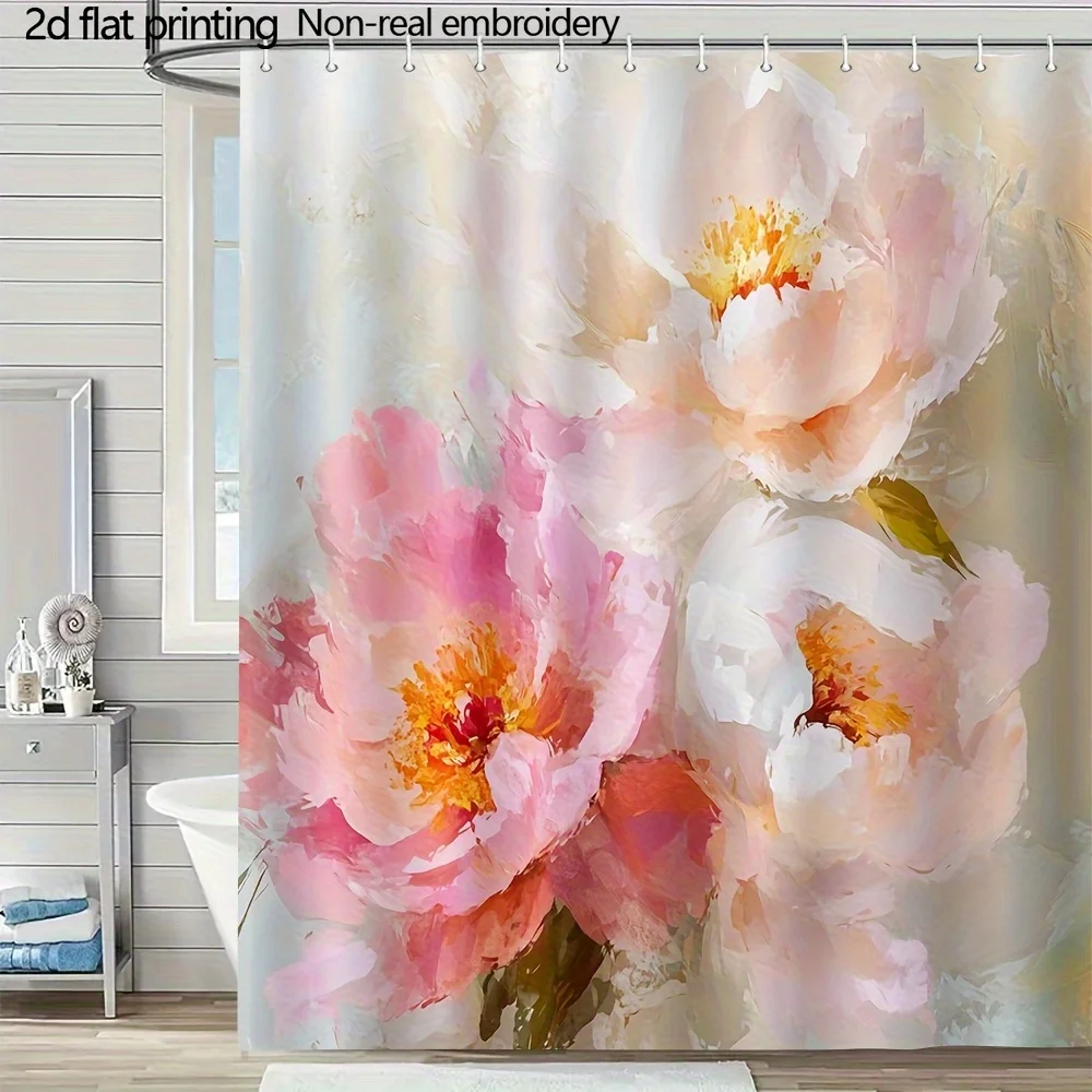 

1pc Peony Bouquet II 70.8 X70.8 Inch 2D Flat Printing Shower Curtain-with Eyelet Polyester Bathroom Curtain, Hand Wash Dedicated