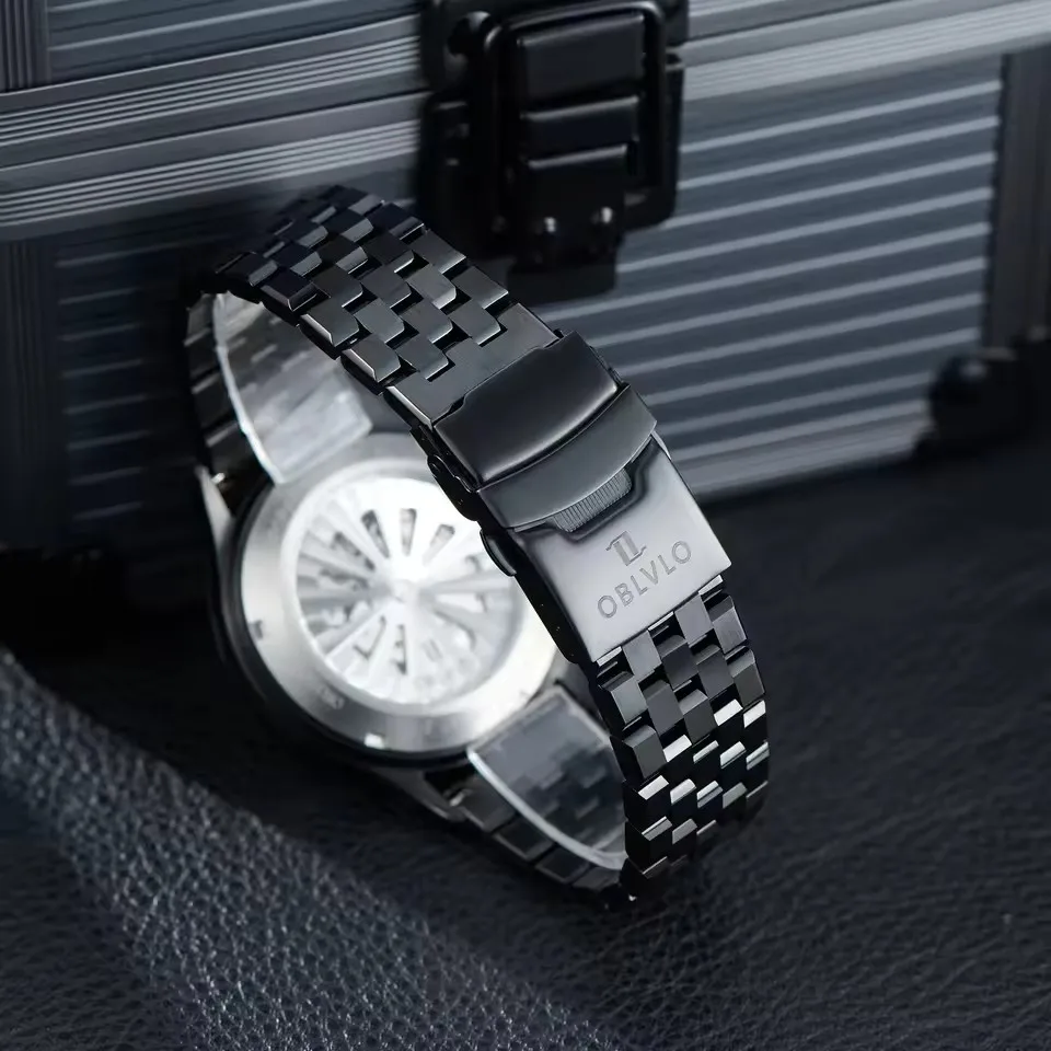 OBLVLO ผู้ชายนาฬิกาอัตโนมัติ 41 มม.นาฬิกาข้อมือ Luminous 5ATM กันน้ํา Sapphire Rotatable Dial